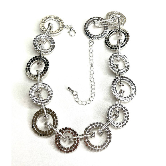 NEW Choker Necklace Clear Rhinestone Circle High End Jewelry M29 - Picture 6 of 7